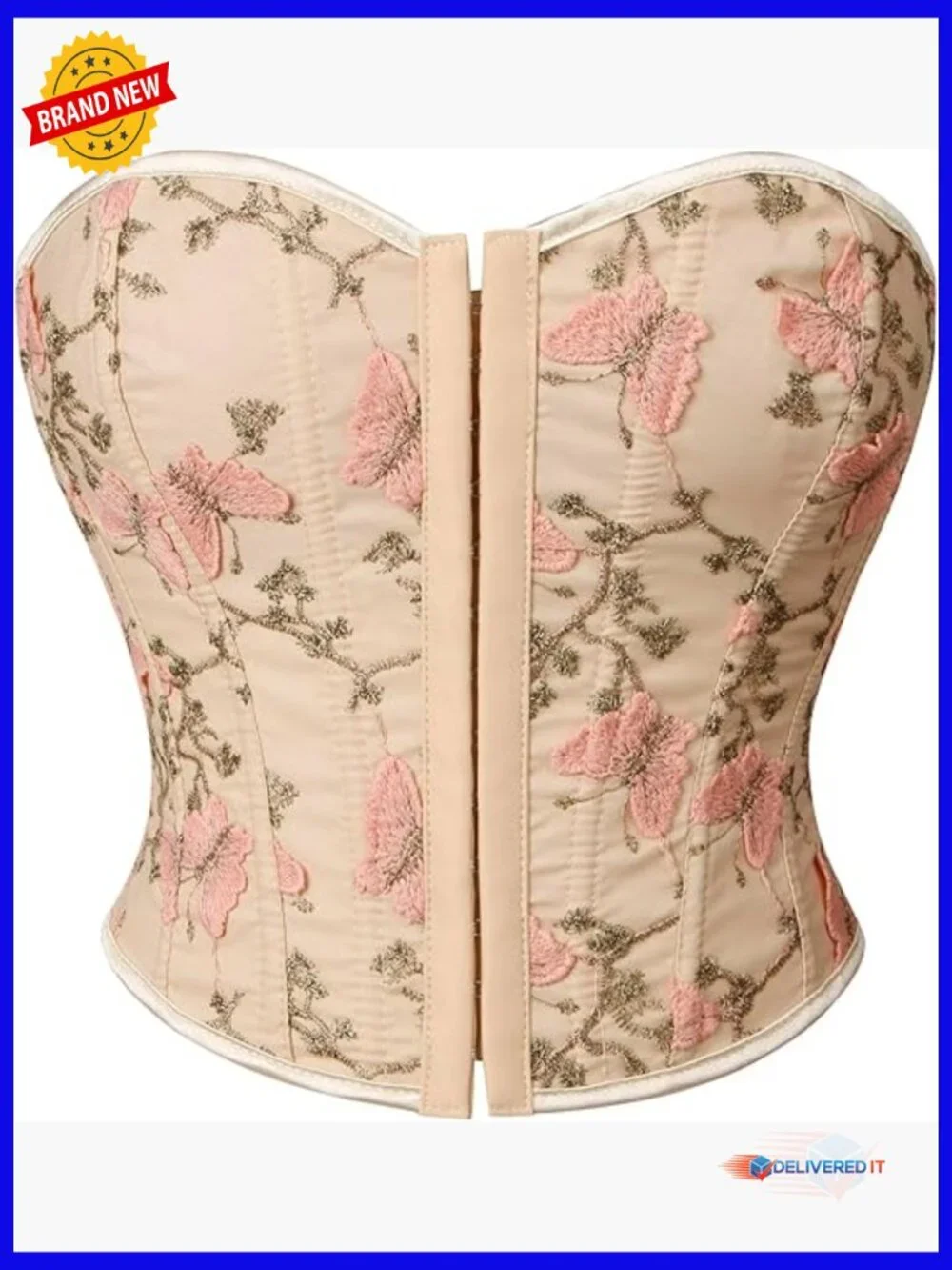 Embroidered Floral Bustier Strapless Boned Overbust Corset Top - Picture 1 of 6